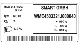 Smart Fortwo. Typenschild 