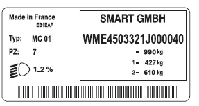 Smart Fortwo. Typenschild